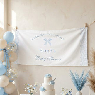 Little Prince Blue Lace Baby Shower Boy Banner