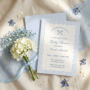 Little Prince Blue Lace Baby Shower Boy Invitation