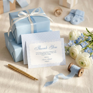 Little Prince Blue Lace Baby Shower Boy Thank You Card