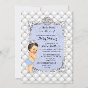 Little Prince Blue Pearls Diamonds Baby Boy Invitation