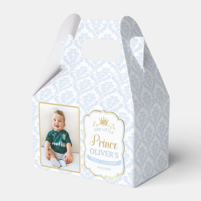 Little Prince Blue Royal 1st First Birthday Photo Favour Box (Front Side)