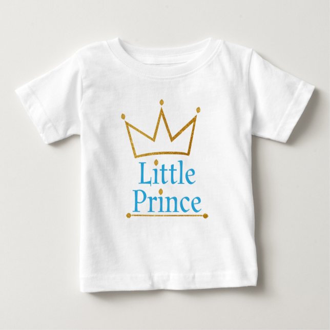 Little Prince Blue Text and Gold Crown Baby T-Shirt (Front)