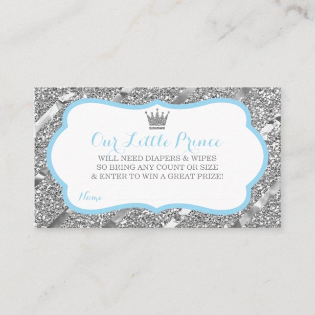 Little Prince Diaper Raffle Ticket, Faux Glitter Enclosure Card (Front)