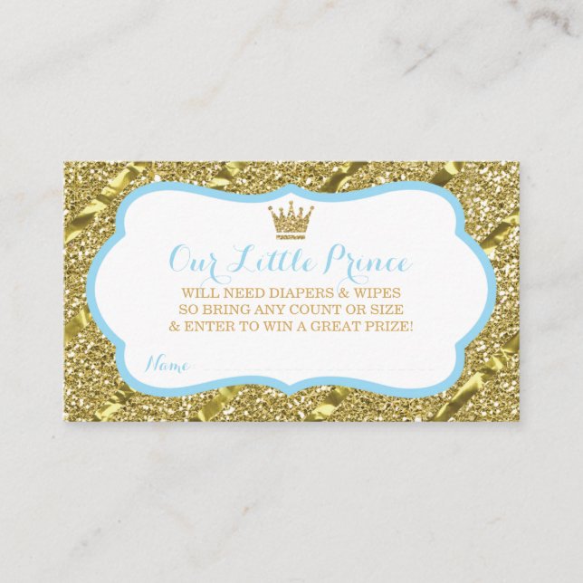 Little Prince Diaper Raffle Ticket, Faux Glitter Enclosure Card (Front)