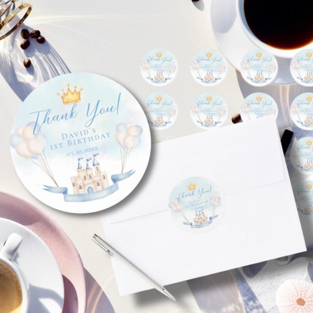 Little Prince Fairytale Castle Crown 1st Birthday Classic Round Sticker (Creator Uploaded)