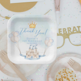 Little Prince Fairytale Castle Crown 1st Birthday Paper Plate