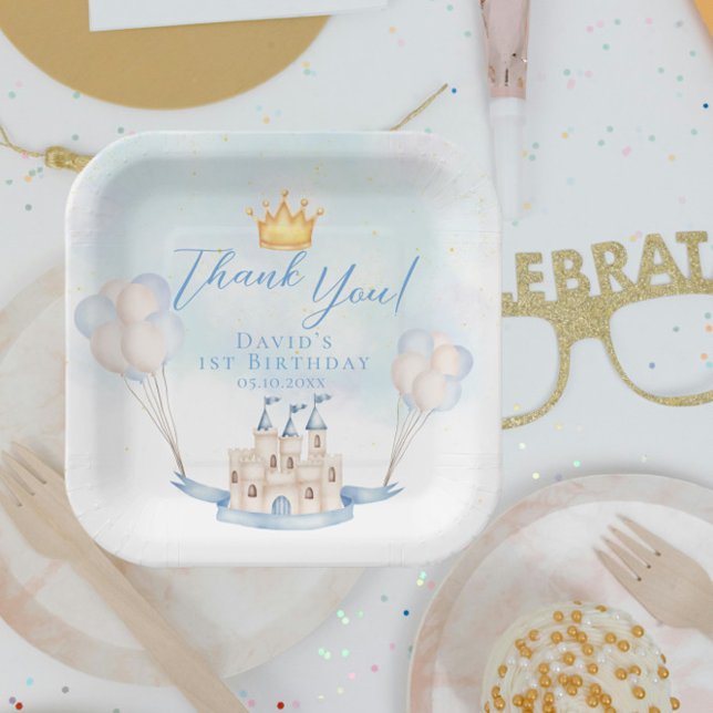 Little Prince Fairytale Castle Crown 1st Birthday Paper Plate (Creator Uploaded)