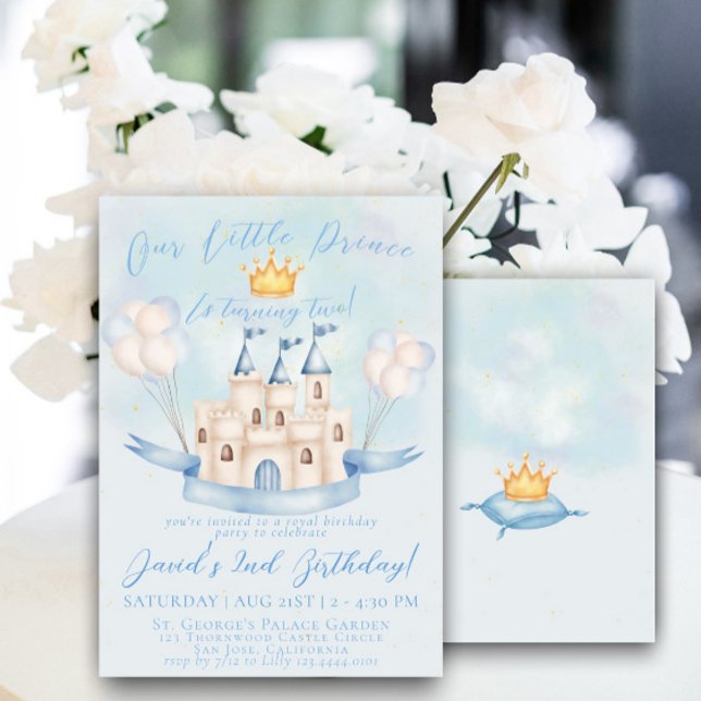 Little Prince Fairytale Gold Crown 2nd Birthday Invitation (Creator Uploaded)