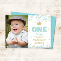Little Prince First Birthday Blue Gold Photo