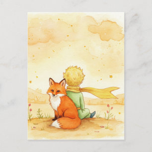 Little Prince Fox Watercolor Postcard