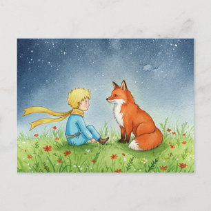 Little Prince Fox Watercolor Postcard