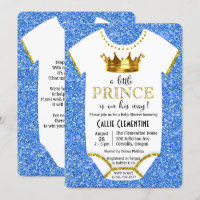 Little Prince Glitter Baby Shower Invitation