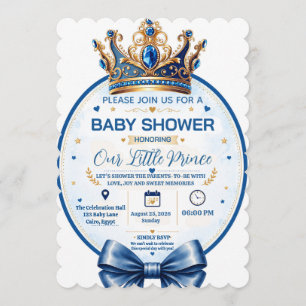 Little Prince Gold Crown Baby Shower Invitation