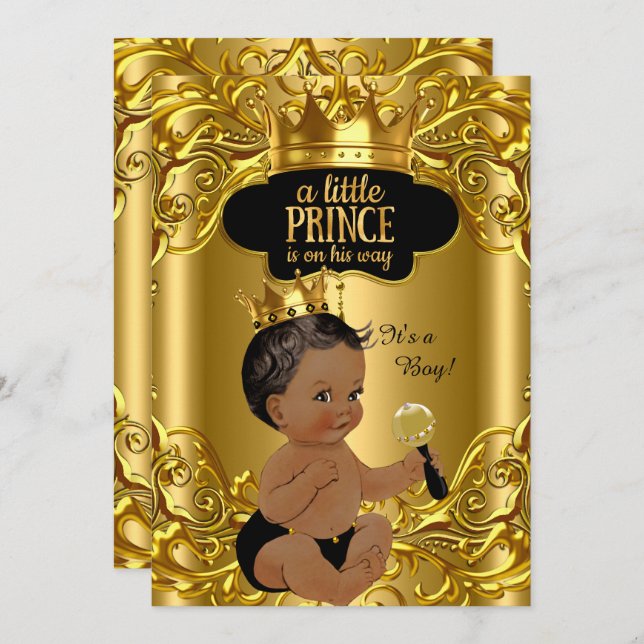 Little Prince is on his way Baby Shower Ethnic Invitation (Front/Back)