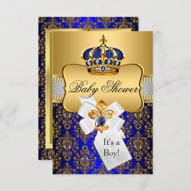 Little Prince Royal Blue Crown Baby Shower Invite (Front/Back)