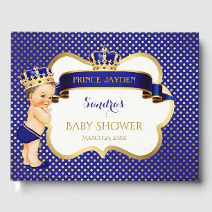 Little Prince Royal Blue Gold Crown Baby Boy Guest Book