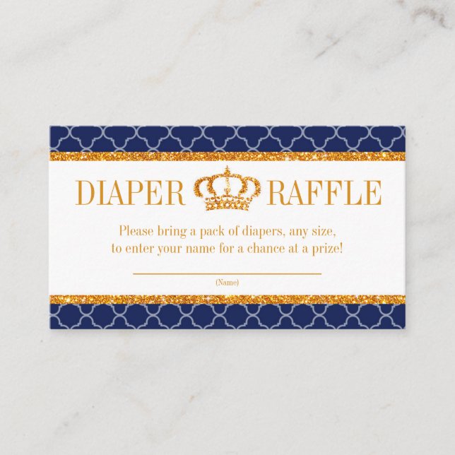 Little Prince Royal Navy Blue & Gold Diaper Raffle Enclosure Card (Front)