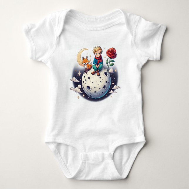 Little Prince sitting on the moon Baby Bodysuit (Front)