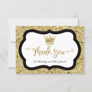 Little Prince Thank You Card, Black, Faux Glitter
