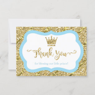 Little Prince Thank You Card, Blue, Faux Glitter