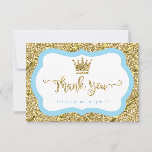 Little Prince Thank You Card, Blue, Faux Glitter (Front)