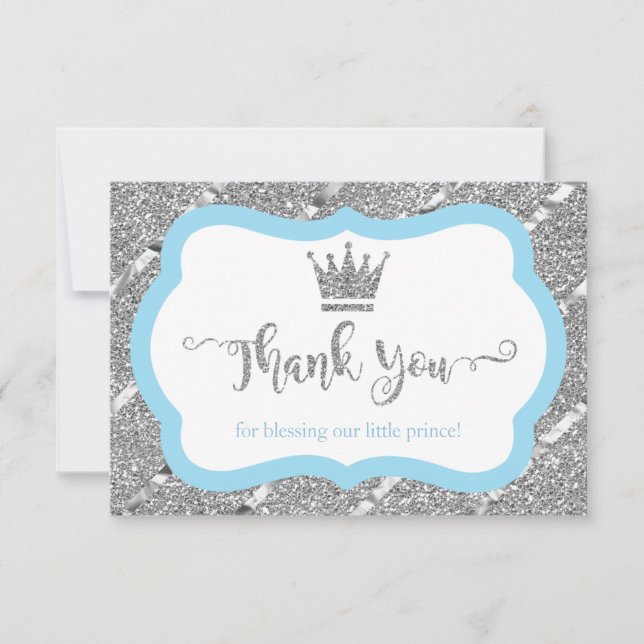 Little Prince Thank You Card, Blue, Faux Glitter (Front)