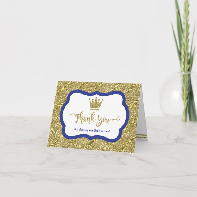 Little Prince Thank You Card, Blue, Faux Glitter Card (Front)