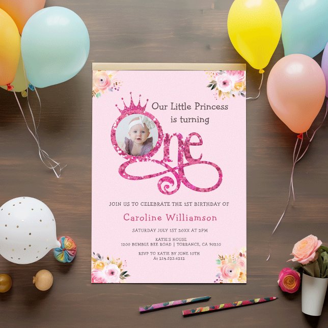 Little Princess 1st Birthday Photo  Invitation (Little Princess 1st Birthday Photo Invitation)