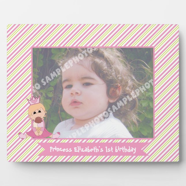 Little princess and crown girls 1st birthday pink plaque (Front)