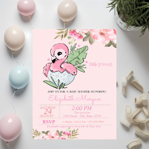 Little Princess,Baby Flamingo Floral Baby Shower Invitation