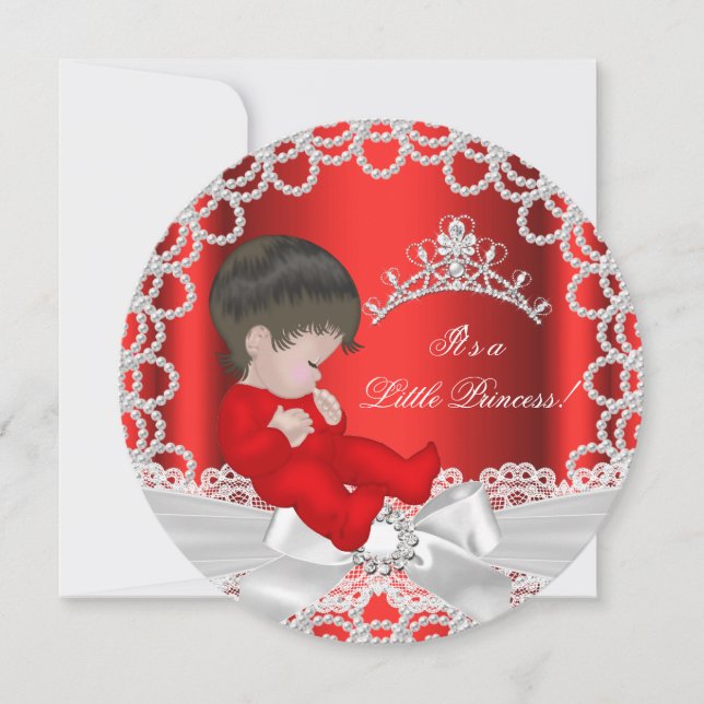 Little Princess Baby Shower Cute Baby Girl Red 2 Invitation (Front)