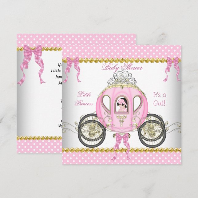 Little Princess Baby Shower Girl Pink Carriage Invitation (Front/Back)