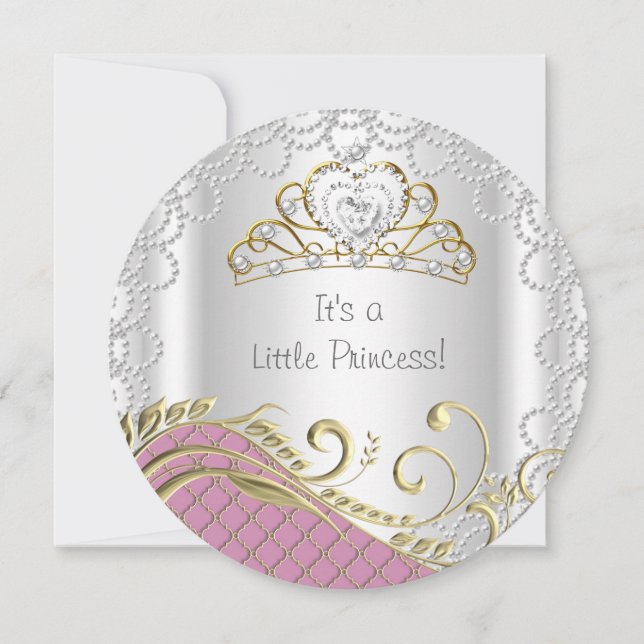 Little Princess Baby Shower Girl Pink Pearl Gold Invitation (Front)