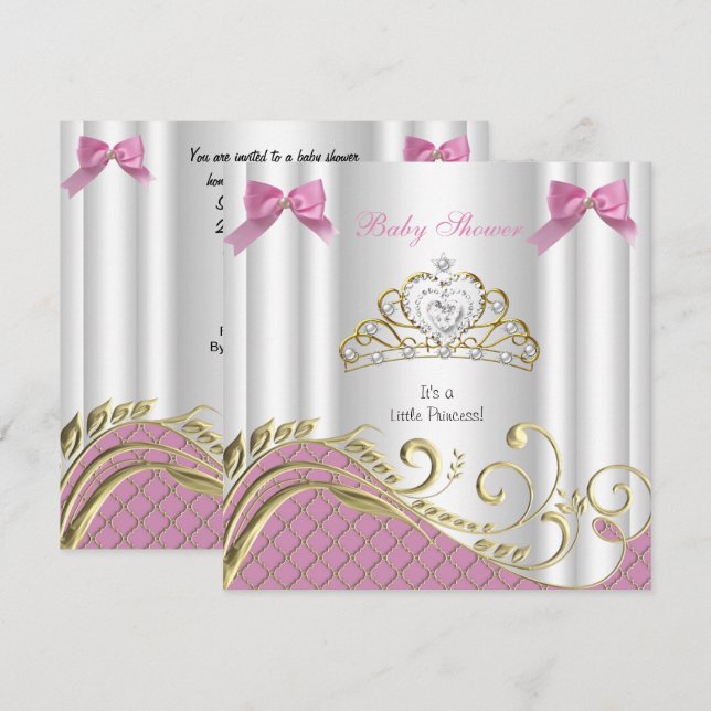 Little Princess Baby Shower Girl Pink White Gold 3 Invitation (Front/Back)
