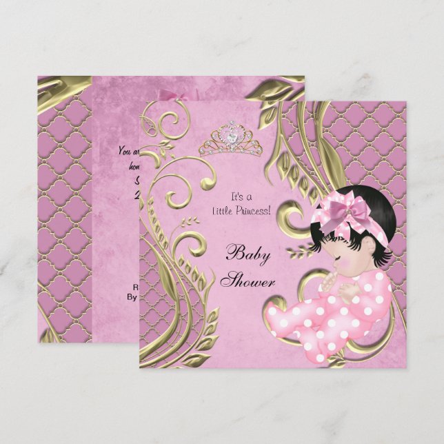 Little Princess Baby Shower Girl Pink White Gold Invitation (Front/Back)