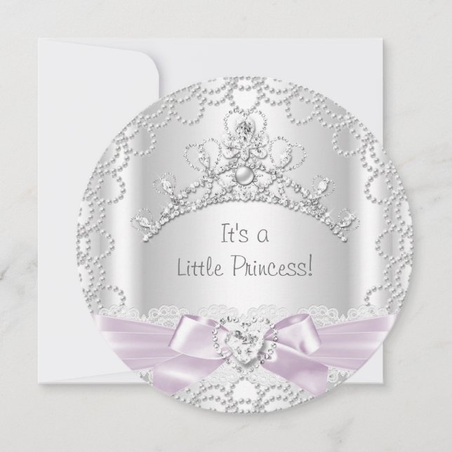 Little Princess Baby Shower Girl Pink White Pearl Invitation (Front)