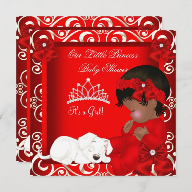 Little Princess Baby Shower Girl Red Damask Invitation (Front/Back)