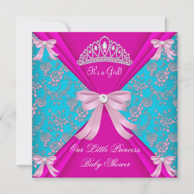 Little Princess Baby Shower Girl Teal Blue Pink 3a Invitation (Front)
