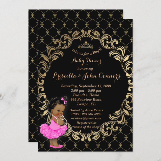 Little Princess Baby Shower Invitation,Black Invitation (Front/Back)