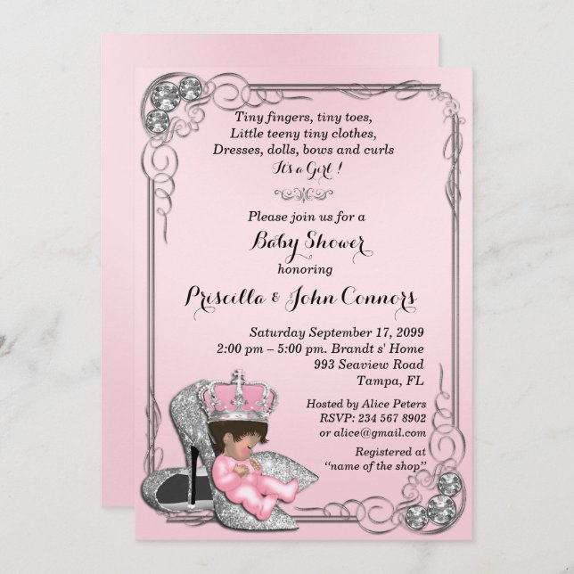 Little Princess Baby Shower Invitation,pink Invitation (Front/Back)