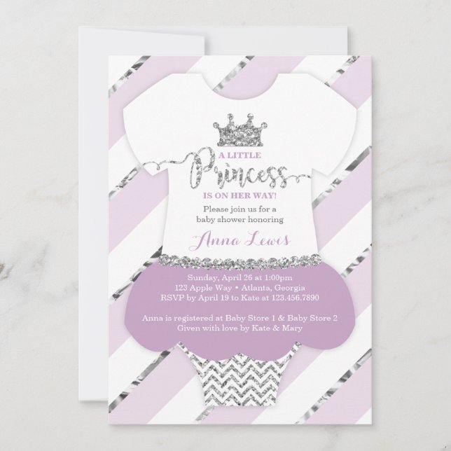 Little Princess Baby Shower Invite, Faux Glitter Invitation (Front)