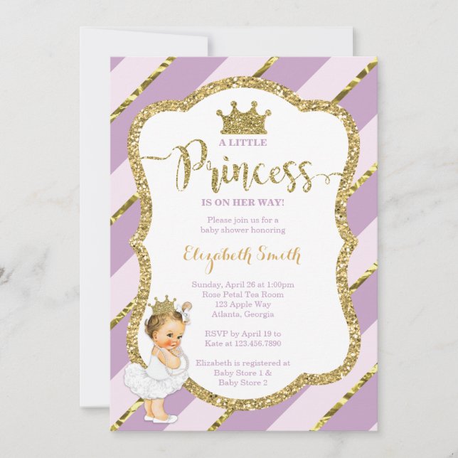 Little Princess Baby Shower Invite, Faux Glitter Invitation (Front)
