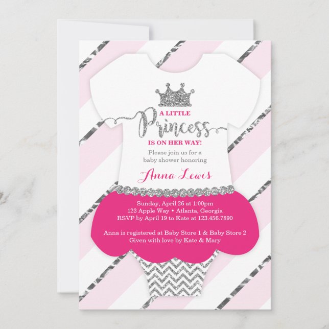 Little Princess Baby Shower Invite, Faux Glitter Invitation (Front)
