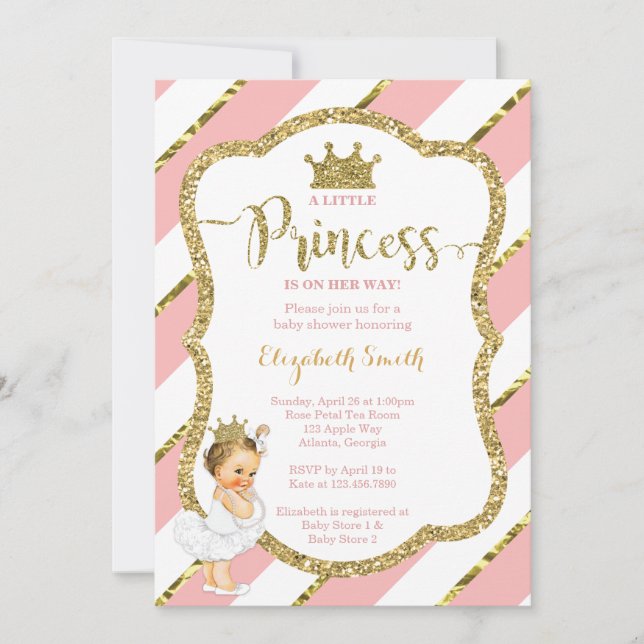 Little Princess Baby Shower Invite, Faux Glitter Invitation (Front)