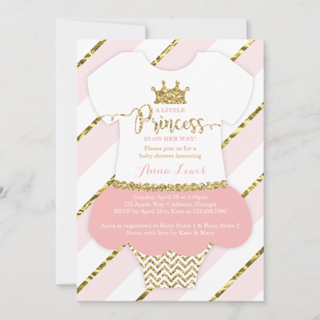 Little Princess Baby Shower Invite, Faux Glitter Invitation (Front)
