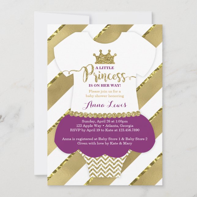 Little Princess Baby Shower Invite, Faux Glitter Invitation (Front)