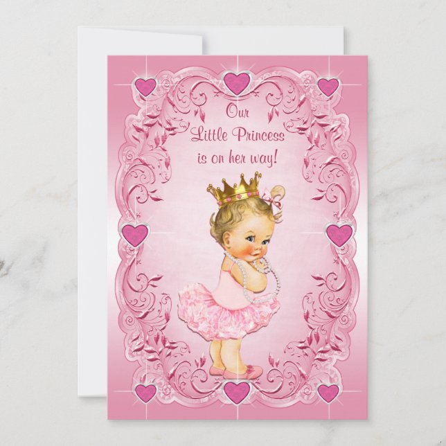 Little Princess Ballerina Love Hearts Baby Shower Invitation (Front)