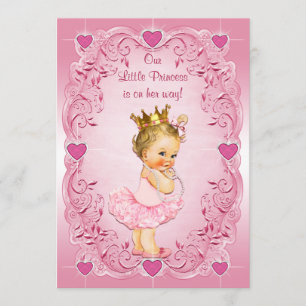 Little Princess Ballerina Love Hearts Baby Shower Invitation
