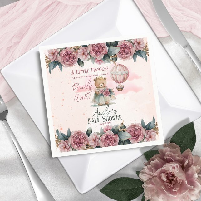 Little Princess Bear Bearly Wait Girl Baby Shower Napkin (Creator Uploaded)