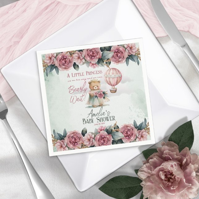 Little Princess Bear Bearly Wait Girl Baby Shower Napkin (Creator Uploaded)